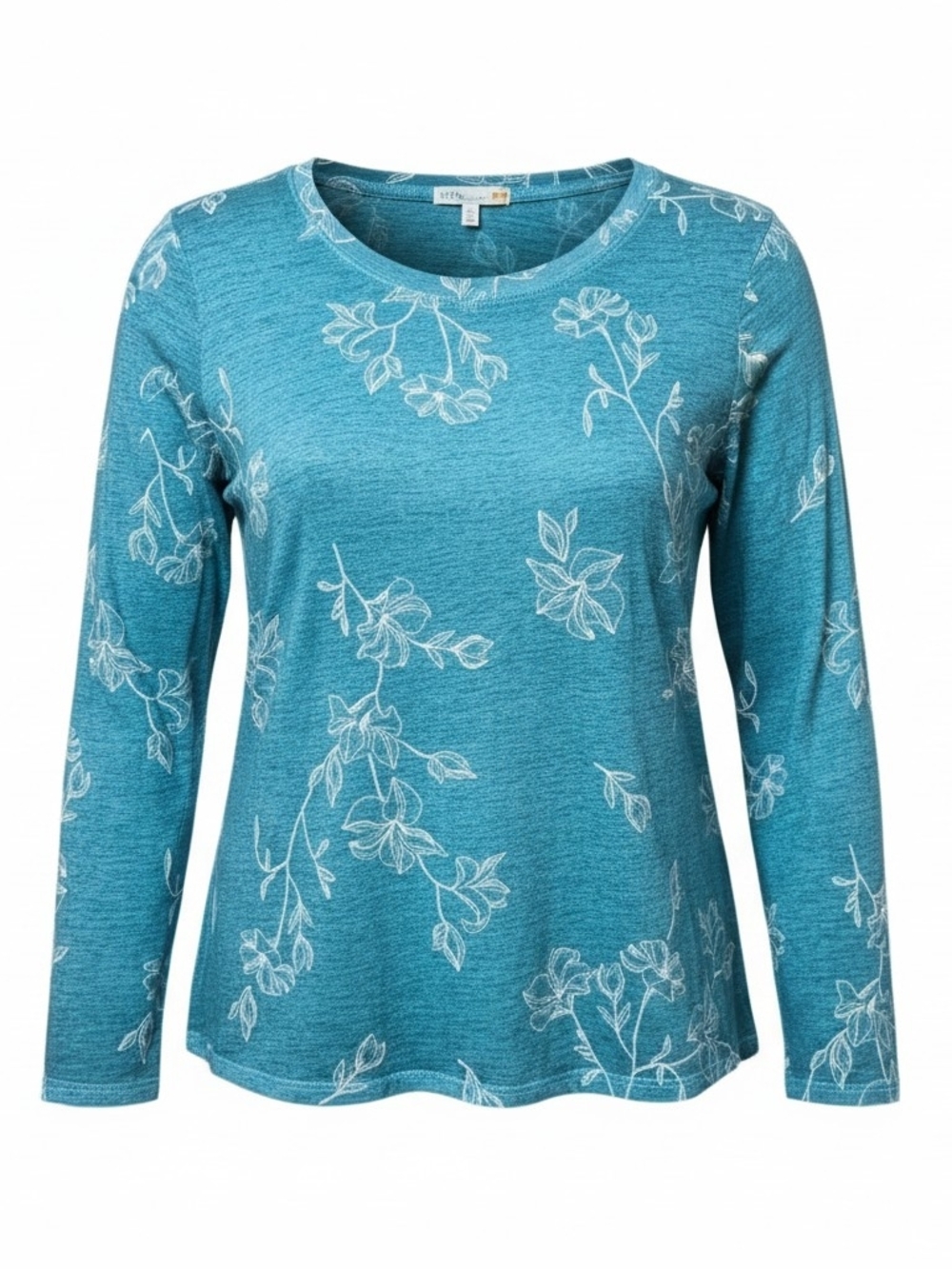 C&C CALIFORNIA | Floral Long Sleeve Jersey Knit Scoop Neck Shirt Teal Jade | 2X